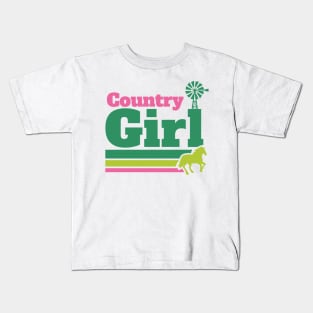 Retro Country Girl Colorful Rural Girl Kids T-Shirt